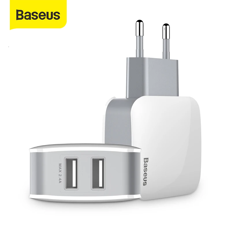 Baseus 2 porty USB ładowarka z wtyczką EU 5V 2.4A Adapter AliExpress Baseus Mini podwójna ładowarka USB ue wtyczka