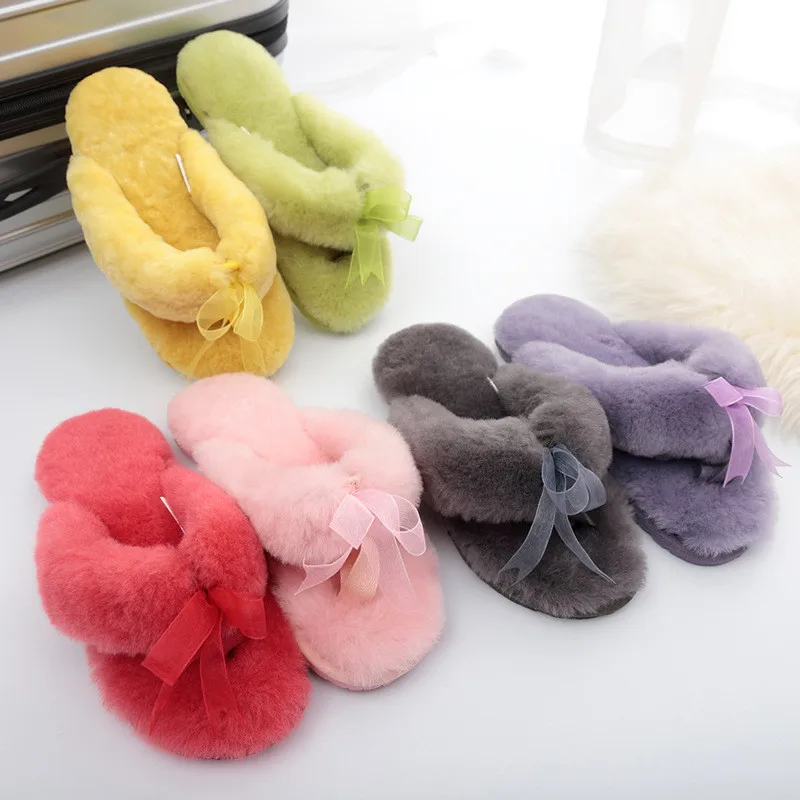 Lady Casual House Shoes Sheepskin Fur Slippers Winter Women Indoor Warm Wool