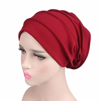 

Women Cotton Breathe Hat New Women's Hijabs Turban Elastic Cloth Head Cap Hat Ladies Hair Plain Muslim Scarf Cap Wholesale