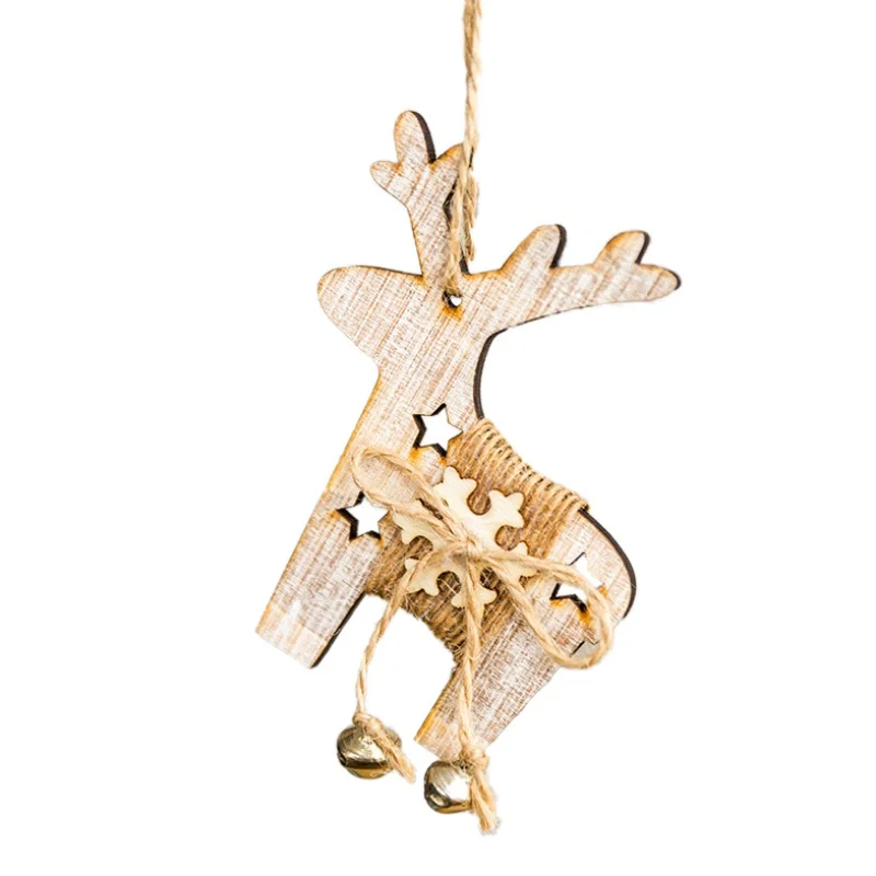 Деревянные рождественские украшения подарок на год искусственный мех Снежинка колокольчик олень висячие орнамент деревенские рождественские украшения - Color: C