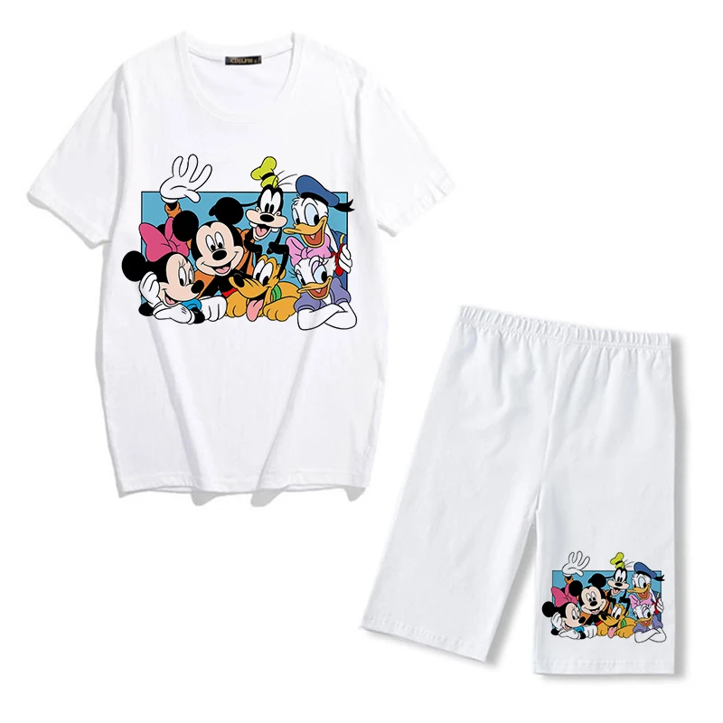 Disney Donald Duck Cartoon Print Fashion Women Two Piece Set Short Sleeve T-shirt+sports Shorts Summer Casual Tracksuits Clothes plus size jogger set