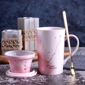 Креативная керамическая чашка Созвездие большая емкость кружка офисная чашка с крышкой Ложка пара чашка кофейная чашка Кружка Кофейные чашки кофейная чашка - Цвет: 400ML set