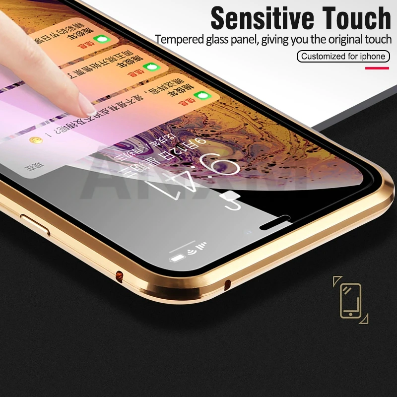 Металлический магнитный чехол для iphone X, Xr, Xs, 11 Pro, макс. закаленное стекло, задняя крышка с магнитом, чехол для iphone 6, 6s, 7, 8 Plus, чехол