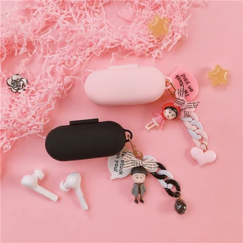 

Girl 3D Silicone Case for Huawei FreeBuds for Honor Flypods Lite Youth Version Earphone Protect Cover Decor Doll Keyring Gifts