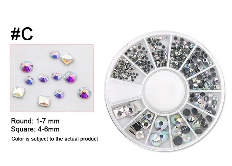 Коробка DIY Nail Art AB Стразы для ногтей квадратной формы круглые многоразмерные круглые наклейки для украшения различных цветов 3D Белый SIMINAIL