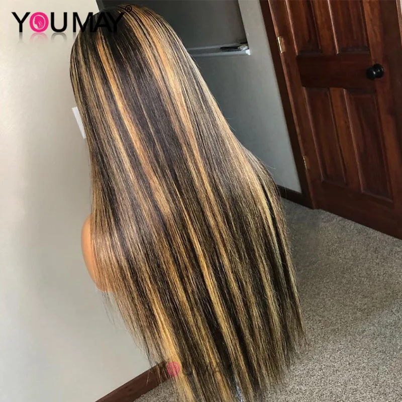 250% 13X6 Ombre прямой парик на сетке спереди для женщин 360 черный со светлым