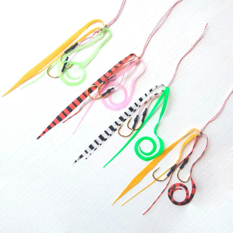 

13# 50pcs Silicone Skirt Assist hook jigging hook Copper/Snapper Slide Parts Fishing Skirts and Rubber Tie Mule Maintenance