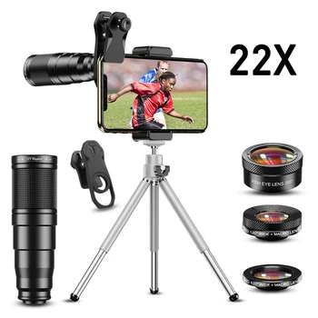 

TOKOHANSUN New 4in1 22X Telescope zoom Lens Macro Wide Fisheye Lens HD Phone Camera Lens Kit With Tripod for iPhone Samsung
