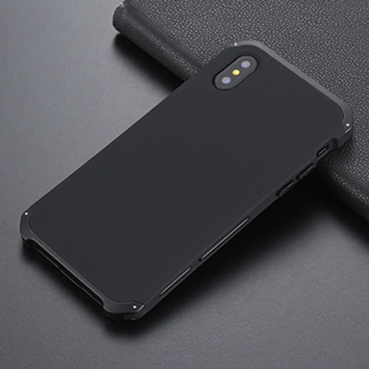Textured Anti-fall Metal Frame Plastic Back Plate For iPhone X Aluminum Alloy Mobile For iPhoneX Bumper Case Cover With Gift - Цвет: Black  Black Side