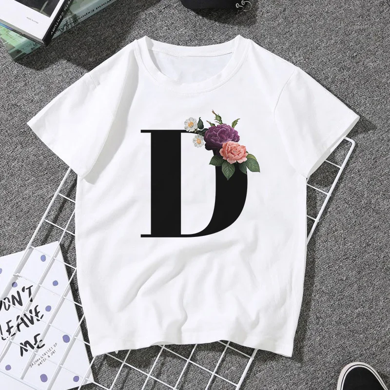 A B C D E English Alphabet Print T Shirt Women 2020 New Summer Couples Lovers Female T-Shirt Harajuku Casual White Tops Tshirt