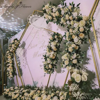 

Peacock peony hydrangea party wedding bouquet flower arrangement silk artificial flower row decor iron arch backdrop 50/100cm