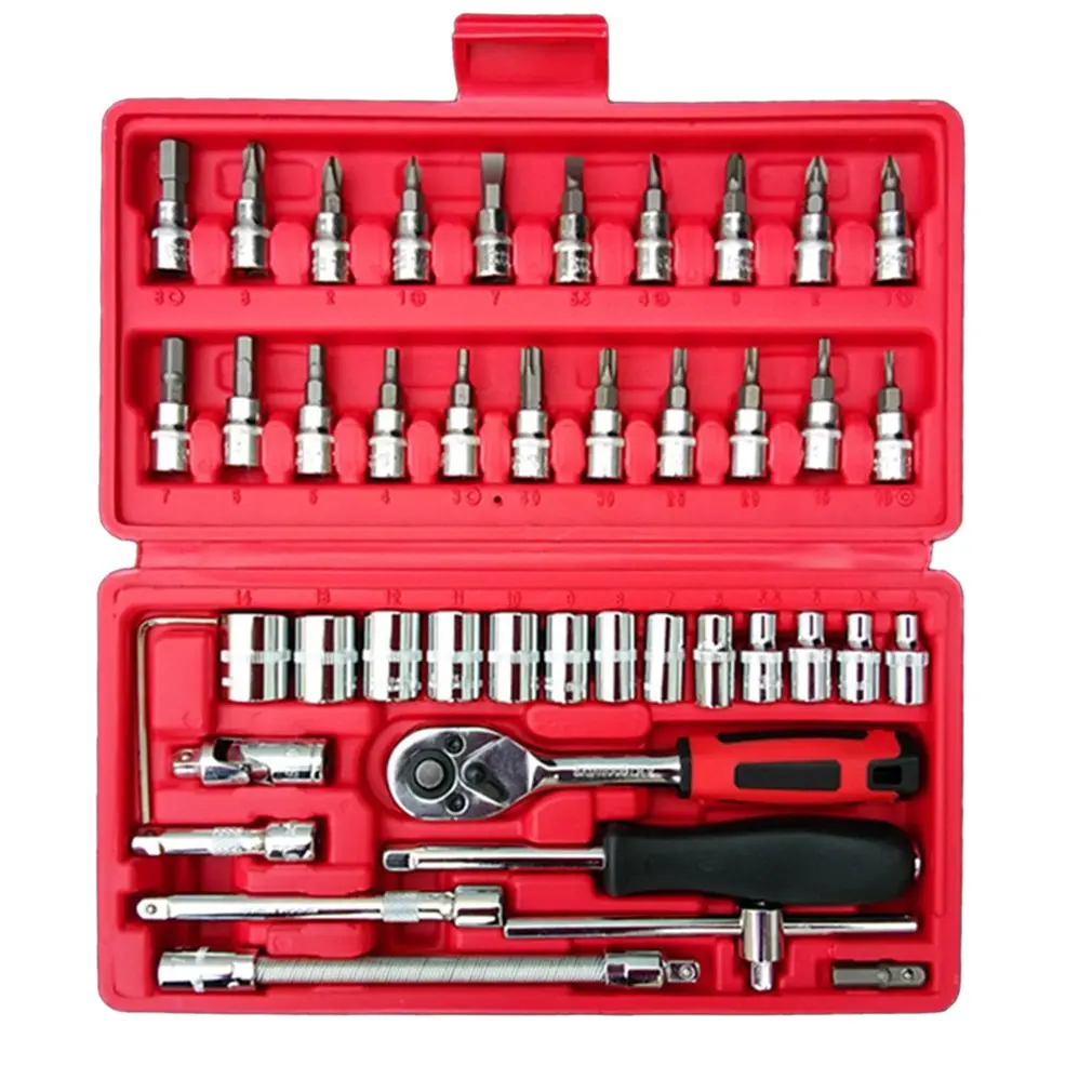 

46pcs/box Socket Set Professional Hardware Car Repair Tool Ratchet Torque Wrench Combo Tools Kit Auto Repairing Accessories