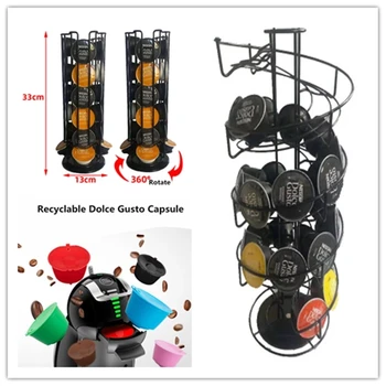 

Dolce Gusto Storage Rack 360 Degree Rotatable Spiral Black Plating Display Capsules Stainless Straight Row Coffee Pods Holder