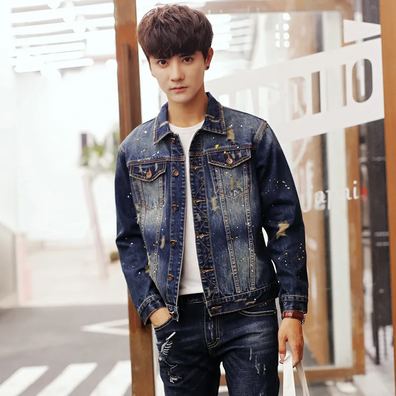 

2018 New Style Autumn Men with Holes Denim Suit Men's Trend Korean-style Two-Piece Set Youth Handsome Loose-Fit Clothes
