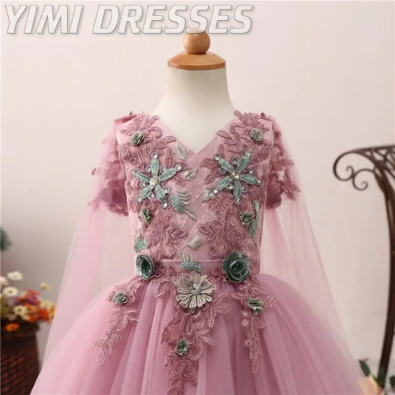 Платье с цветочным узором для девочек; пышные платья для причастия; детское платье с цветочным рисунком; фатиновые Бальные платья; элегантное розовое платье с цветочным узором для девочек на свадьбу