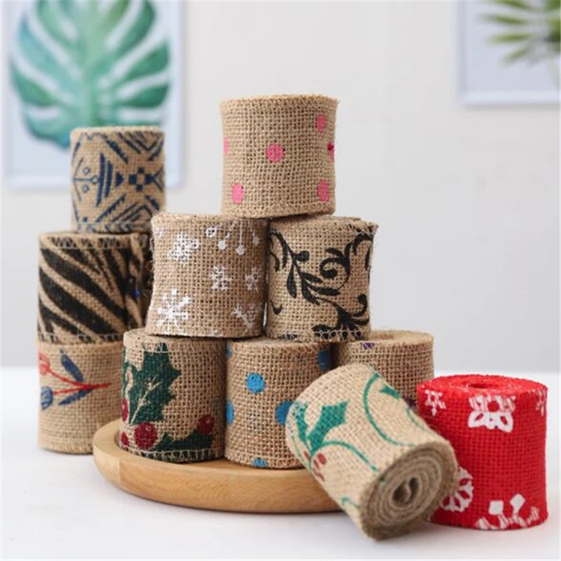 

2Meter Width 6cm Printed Jute Burlap Roll Christmas Wedding Decoration Craft Lace Rolls Ornament Burlap