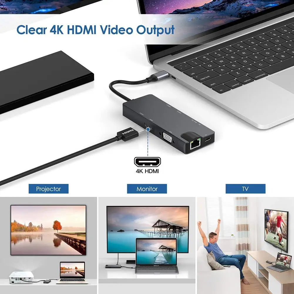 8 в 1 USB C концентратор адаптер 3,0 HDMI USB адаптер док-станция USB-C type C концентратор для MacBook Pro Аксессуары