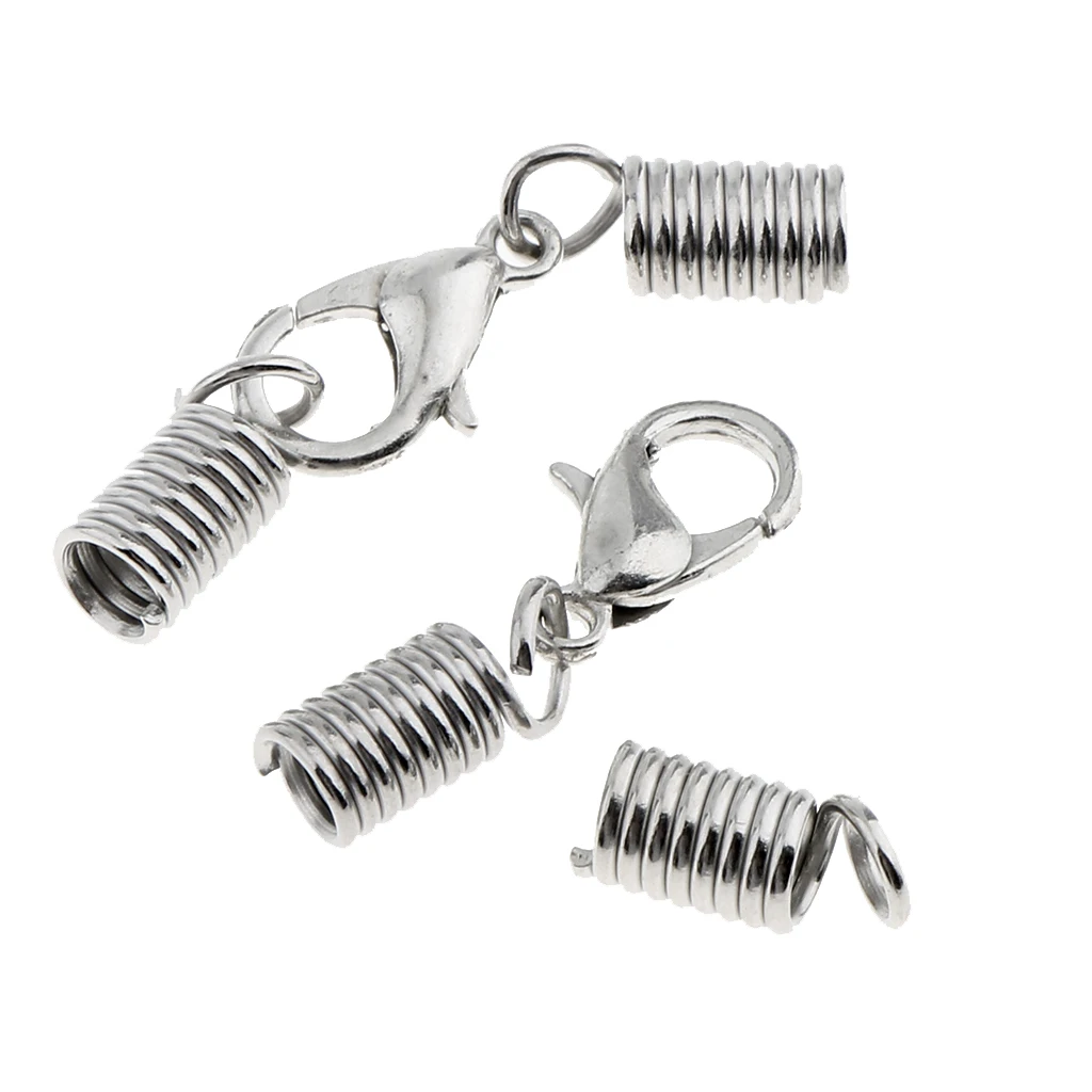 20 Pcs Lobster Claw Clasps Leather Spring Clasp Crimp Clip Ends Set for Necklace Bracelet Jewelry Making - silver color