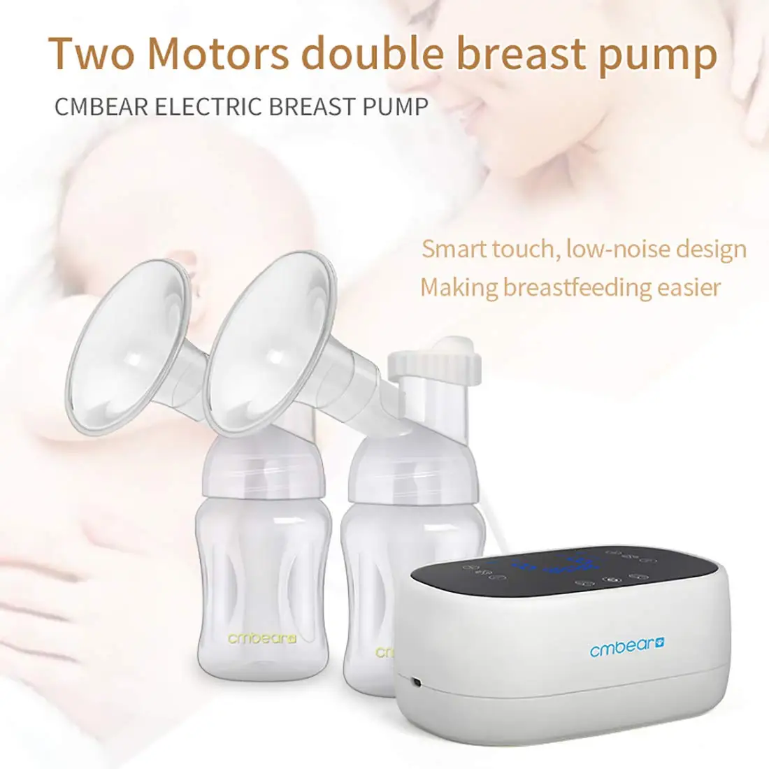 Double Motor Electric Breast Pump Portable Breastfeeding Pump Rechargeable Battery Designed BPA-Free Intelligent Milk Pump