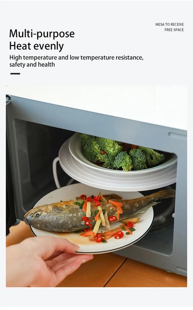 Vassoio Riscaldante Microonde A 2 Piani - Griglia Rotonda, Materiale ABS - Foto 4