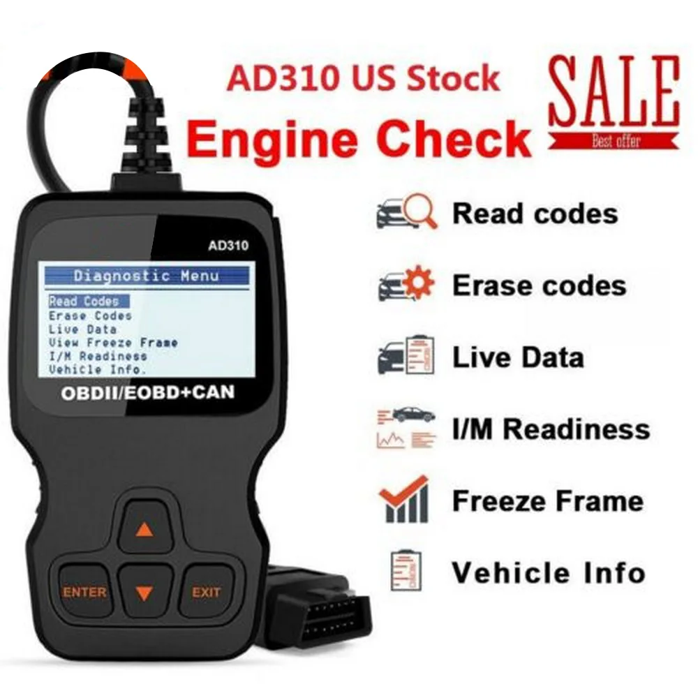 

For Ancel AD310 EOBD OBD2 Scanner Diagnostic Tool 611677788797 Support multi-language Car Check Engine Fault Code Reader