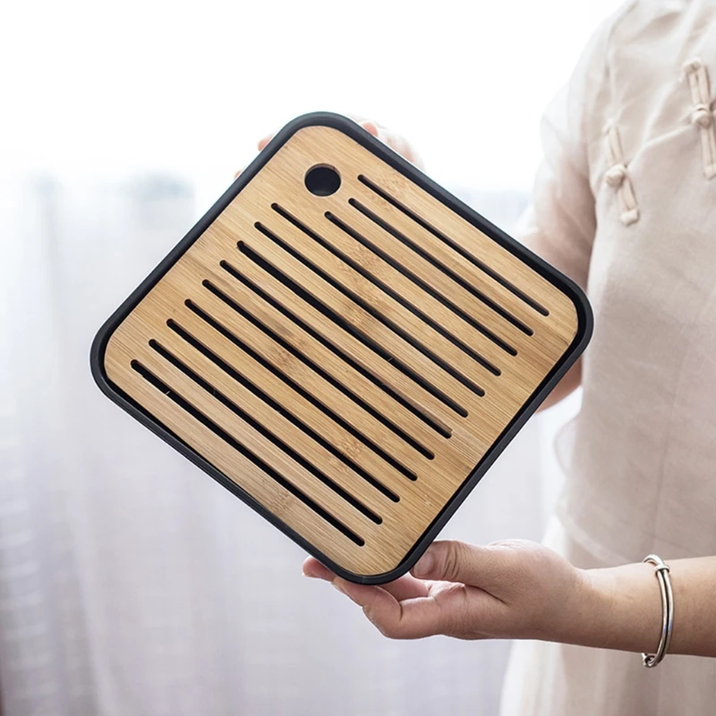 Square Bamboo Tea Tray Drainage Water Storage Kung Fu Tea Board Saucer