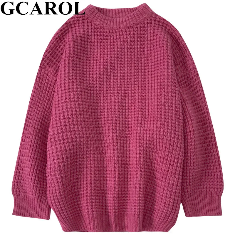 Rose Red GCAROL, Зимний Рождественский свитер с громоздким узором, плотный вязаный джемпер в клетку для зимы и осени - Цвет: Rose Red