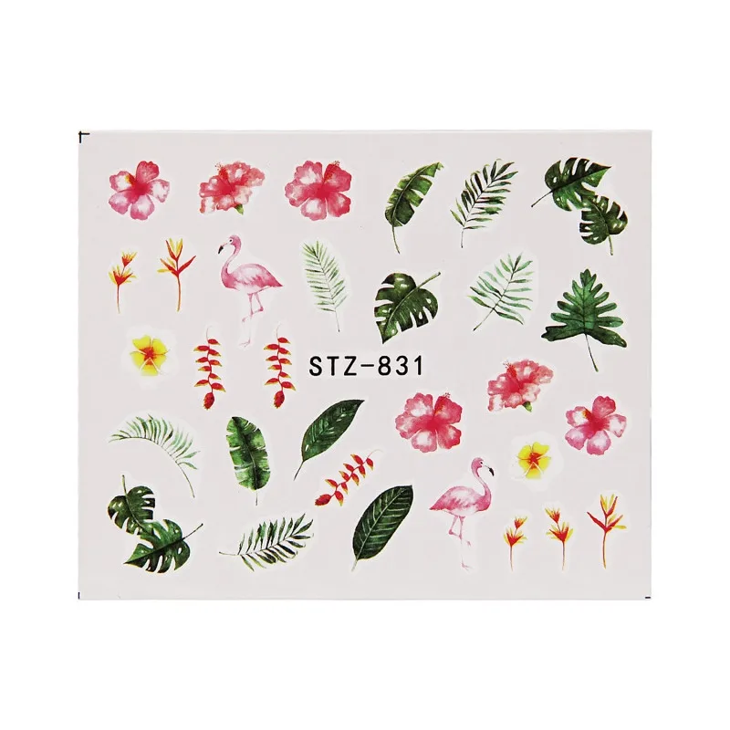 19 Designs Water Nail Stickers Decal Flamingo Flowers Leaf Transfer Nail Art Decorations Slider Manicure Watermark Foil Tips - Цвет: STZ-831