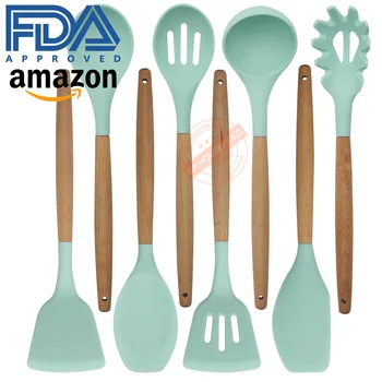 

Cross-Border Exclusively for silicone Wooden Handle Kitchenware 8 Pcs Nonstick spatula Cooking Tool Set Bakeware