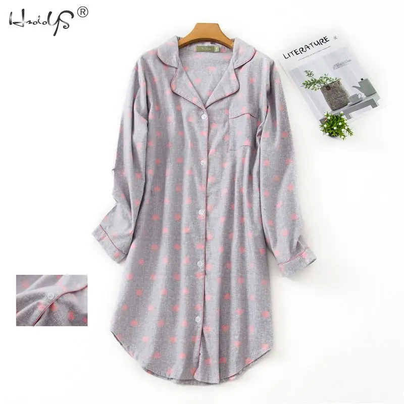 Размера плюс Фланелевая Пижама женская ночная сорочка размера плюс, ночное белье с длинными рукавами, хлопок Крупный рогатый Женская домашняя одежда - Color: Love Gray