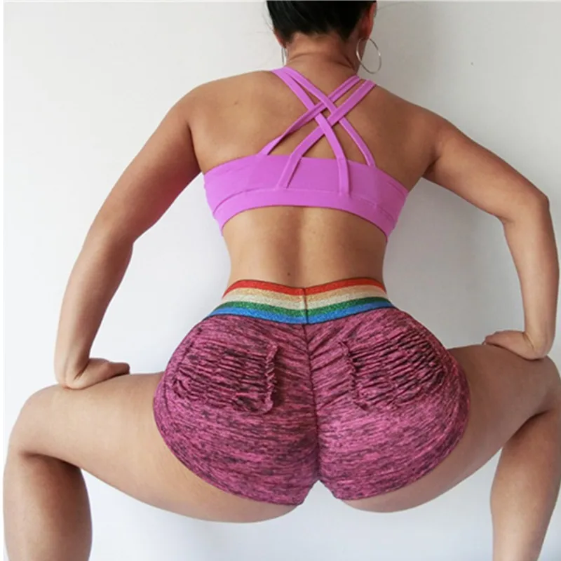 Women Bodycon Hot Shorts Casual Colorful Striped Elastic High Waist Shorts Ladies Workout Fitness Summer Shorts Short Trousers