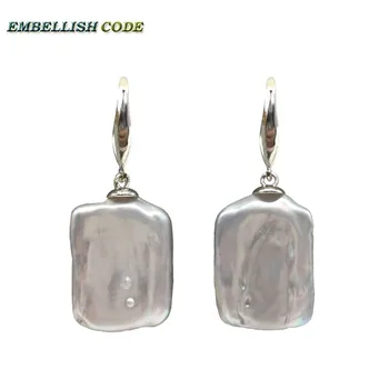 

Rectangle gray flat block baroque keshi pearl hook dangle earrings natural pearls 925 silver for women simple style