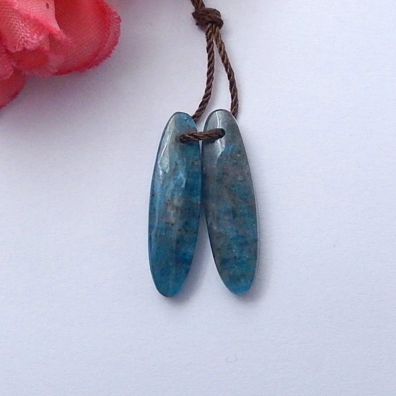 

Natural Blue Apatite Crystal Handmade Teardrop Earrings Beads,23x7x4mm,2.5g