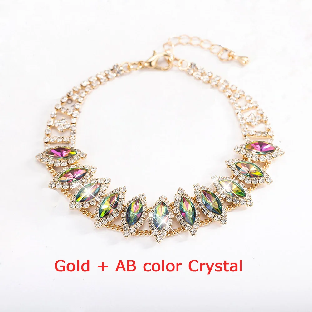 AINAMEISI, Роскошные браслеты с зелеными и красными кристаллами для женщин, разноцветные стразы, браслет с подвесками, вечерние, подарок, модное ювелирное изделие - Окраска металла: Gold AB color