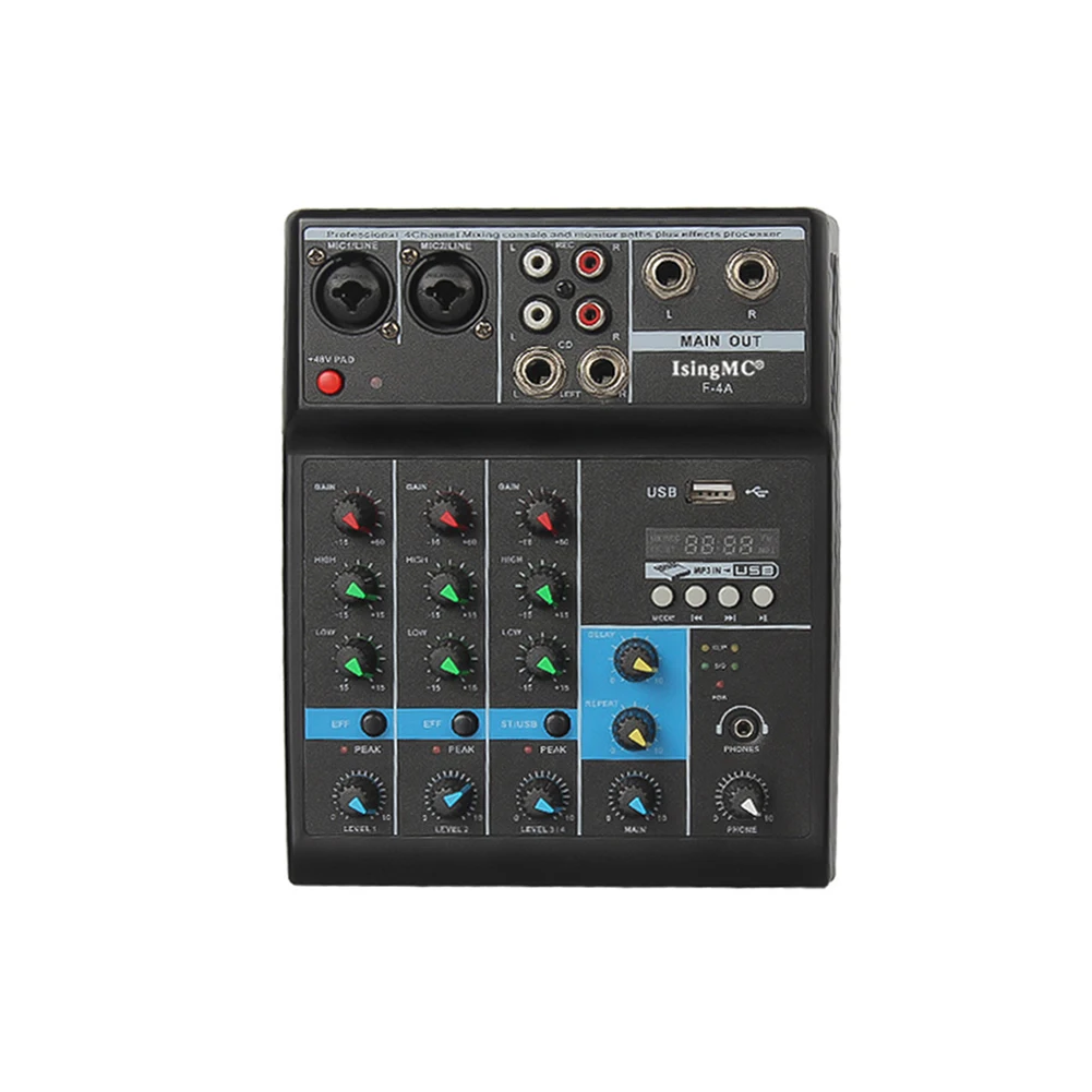 F-4A Professional Wireless 4-channel Audio Mixer Portable Bluetooth-compatible USB Sound Mixing Console Input Phantom Power
