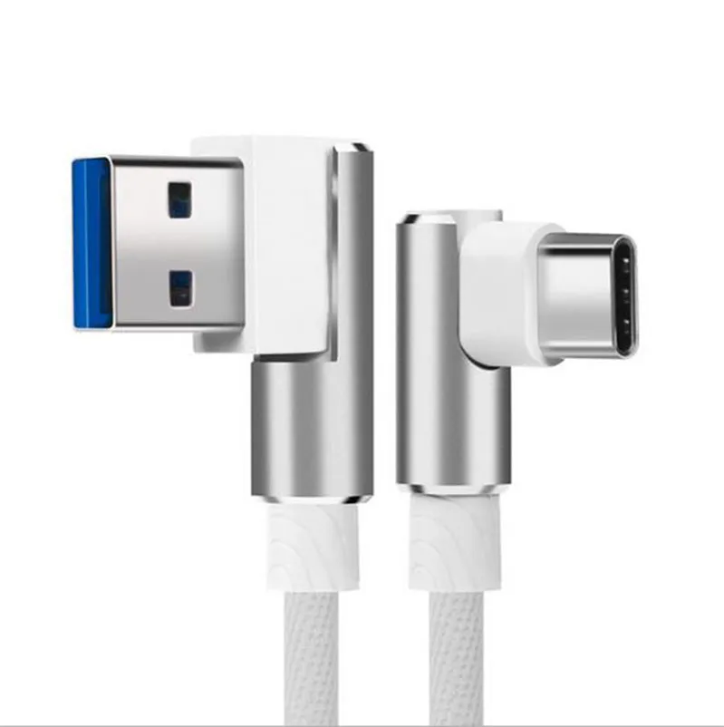 90 градусов правый угол usb type C кабель для huawei mate 20 10 P20 lite p30 P10 pro nova 5 4 honor 20 9x v30 игровой Кабель зарядного устройства - Цвет: White type c cable