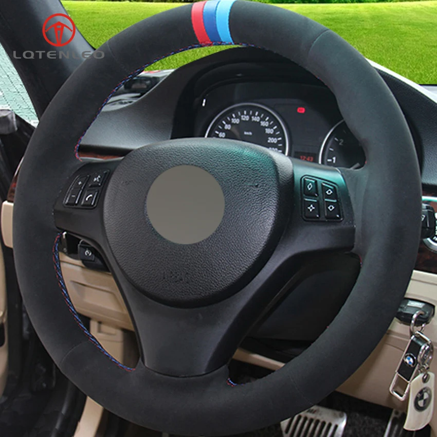 LQTENLEO черный замшевый DIY сшитый вручную чехол рулевого колеса автомобиля для BMW M