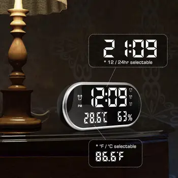 

HD LED Digital Alarm Clock Dual USB Temperature Humidity Display Mirror with Backlight