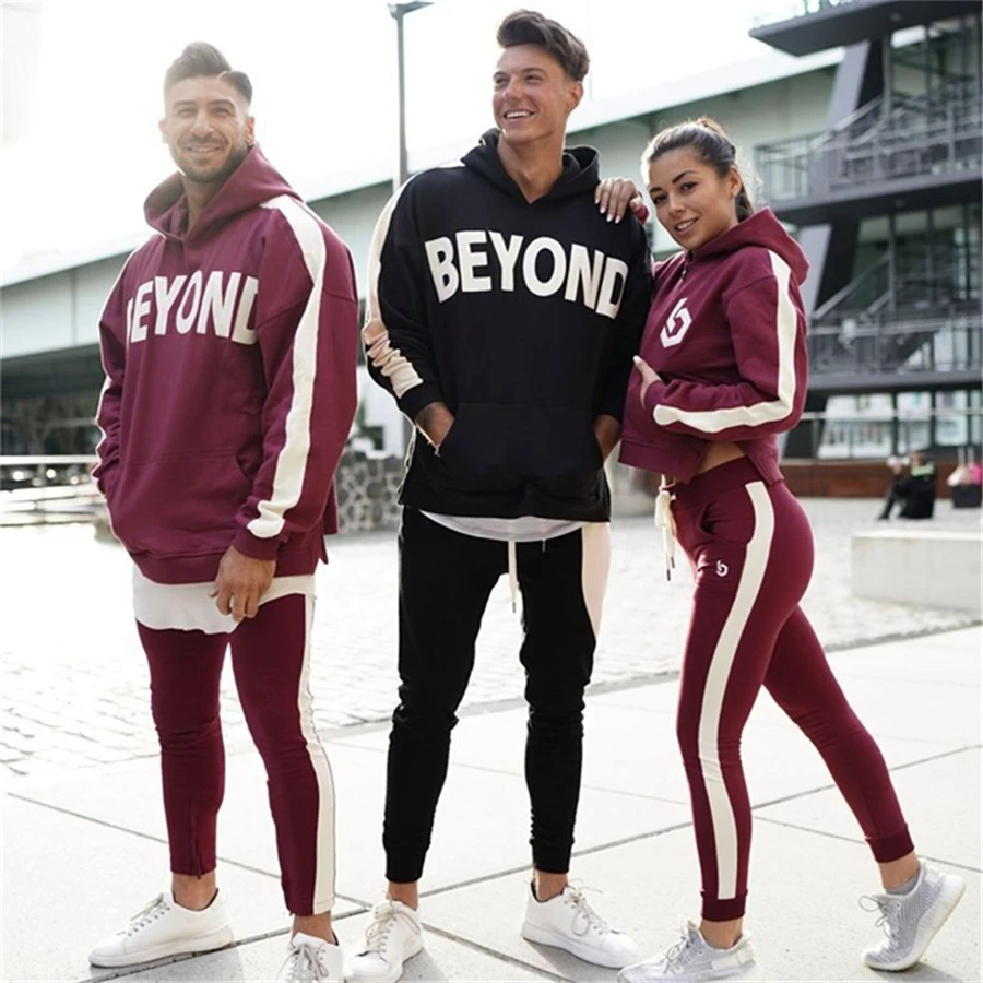 Mens Sports Suits Running Set Men Gym Sportwear Tracksuit Fitness Body building Mens Hoodies+Pants Sport wear Men Clothing Set