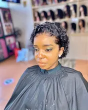 Pre arrancado corte Pixie peluca 250% para las mujeres negras Pixie Peluca de cabello humano nudos blanqueados corto de la onda de agua de Bob de fuente peluca Remy