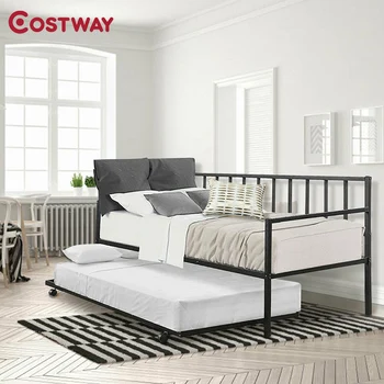 

2 In 1 Multifunctional Design Twin Size Daybed Trundle Frame Set Durable steel structure 4 Premium Casters Trundle Bed