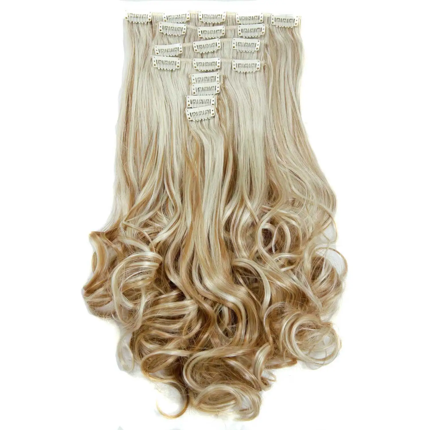 Synthetic Clip Ins Luxury For Braiding 50cm 8pcs/set 20" Heat Resistant Hairpieces Wavy Synthetic Clip On Hair Extensions