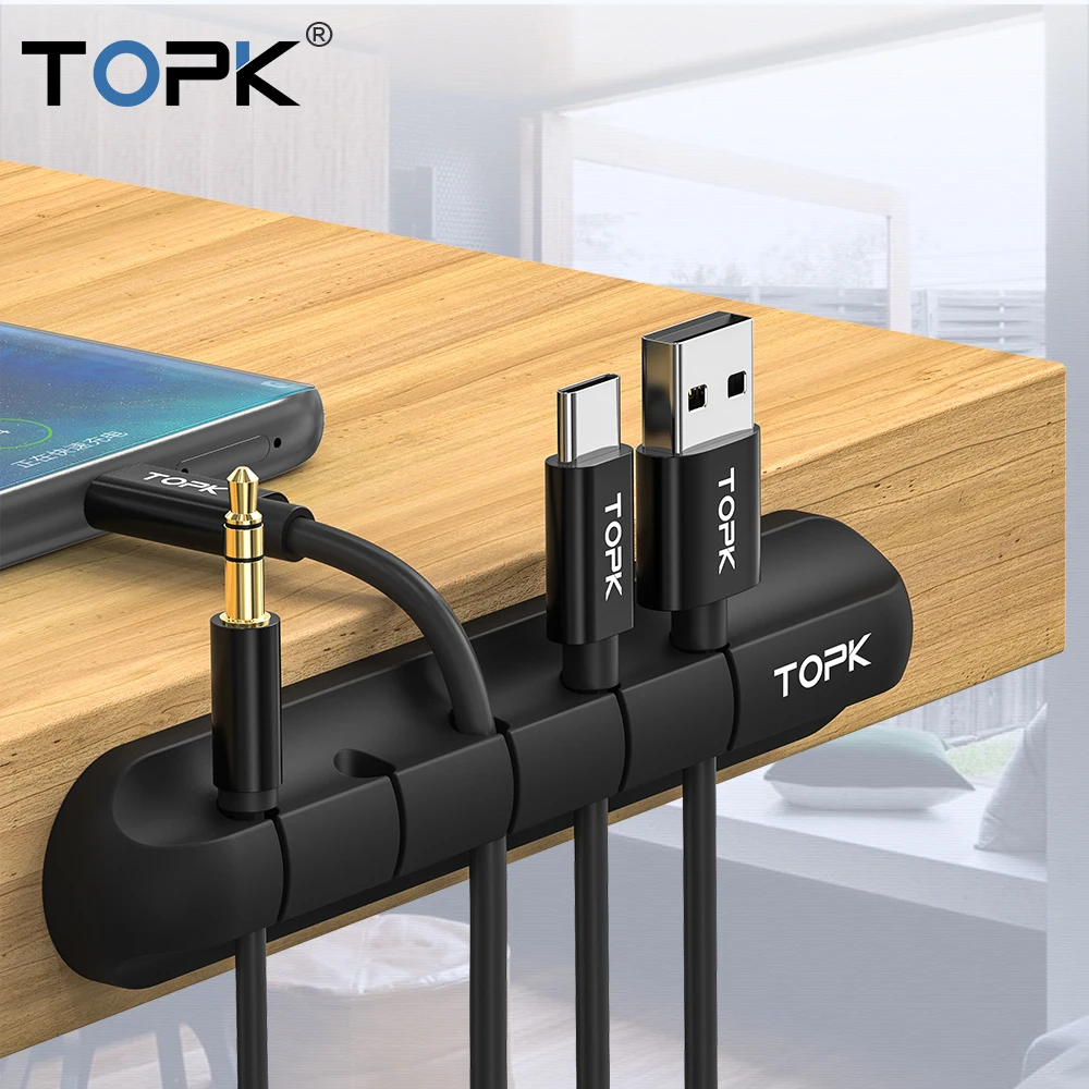 TOPK Cable Organizer силиконовый USB Cable Winder Настольный аккуратный зажим для управления держатель кабеля для мыши провод для наушников