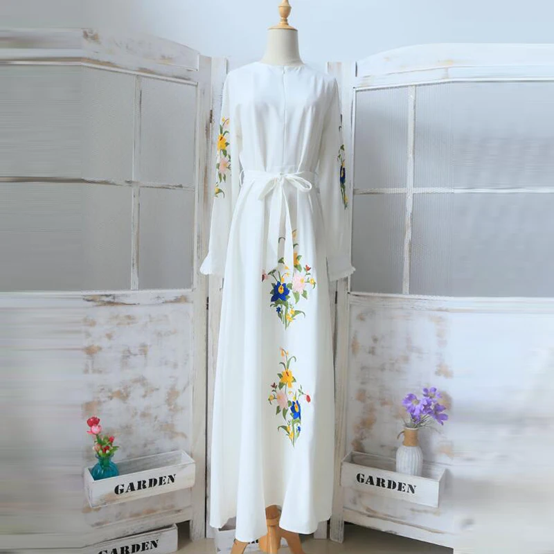 Платье MISSJOY Abaya женское с круглым вырезом повседневная элегантная мусульманская
