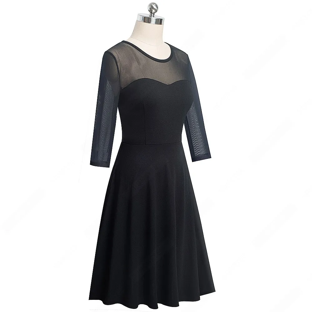 Осенние классические черные элегантные vetidos ретро сексуальные прозрачные вечерние трапециевидные платья EA170