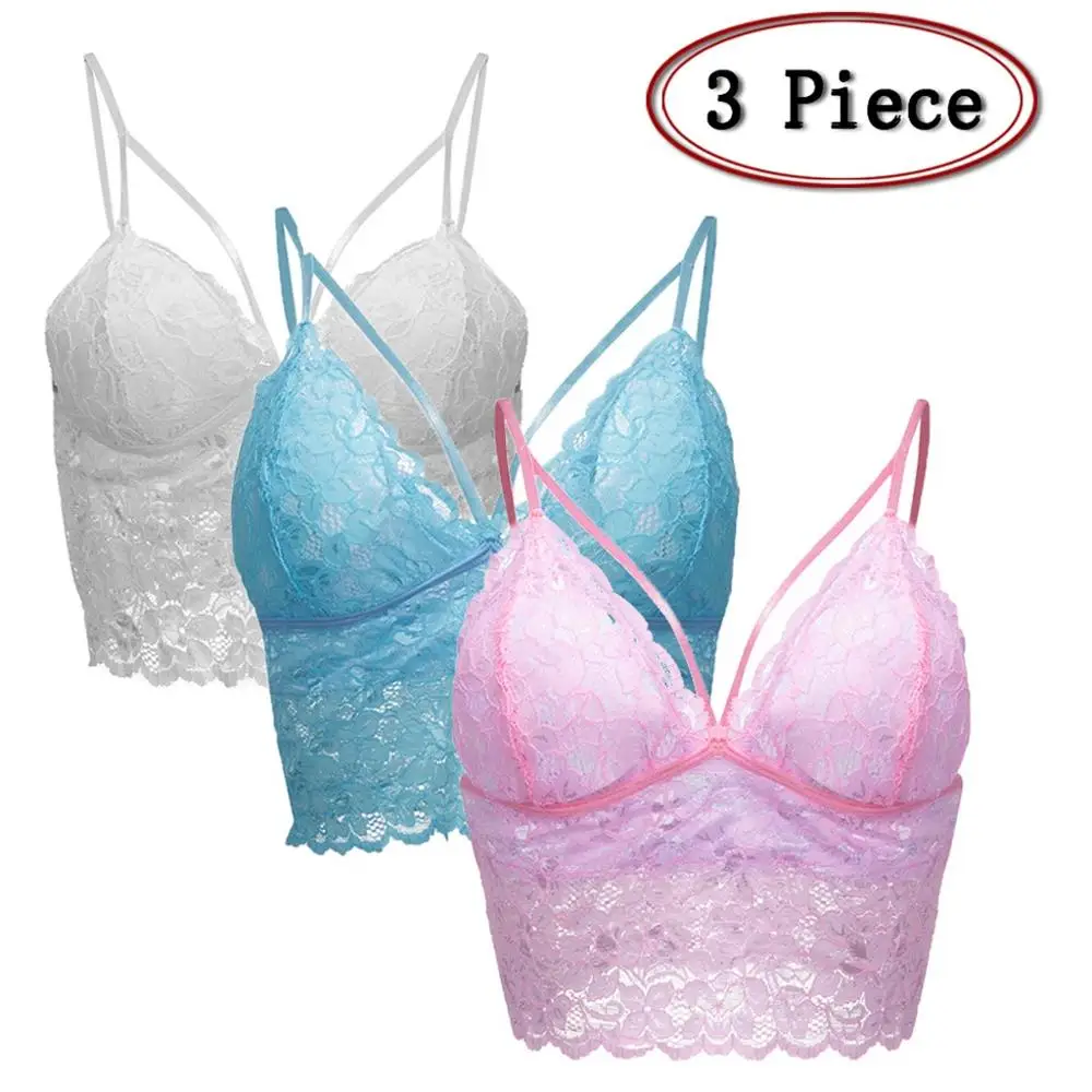 

3PC Women bra push up lingerie Plus Size Crop Wire Free Bra lace bralette Sexy V-Neck Underwear S-3XL sostenes de mujer 10X