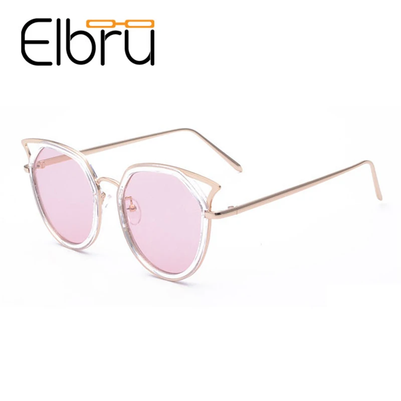 

Elbru Cat Eye Sunglasses Colorful Metal Large Frame Sun Glasses Shade Mirror For Women UV400 Glasses Oculos feminino