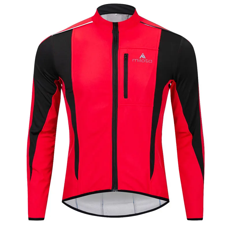 Зимние флисовые куртки для велоспорта, Мужская ветрозащитная водонепроницаемая верхняя одежда, мужская одежда, ветровка для велоспорта, пальто для улицы, плащ, пальто - Цвет: Red Cycling Jacket
