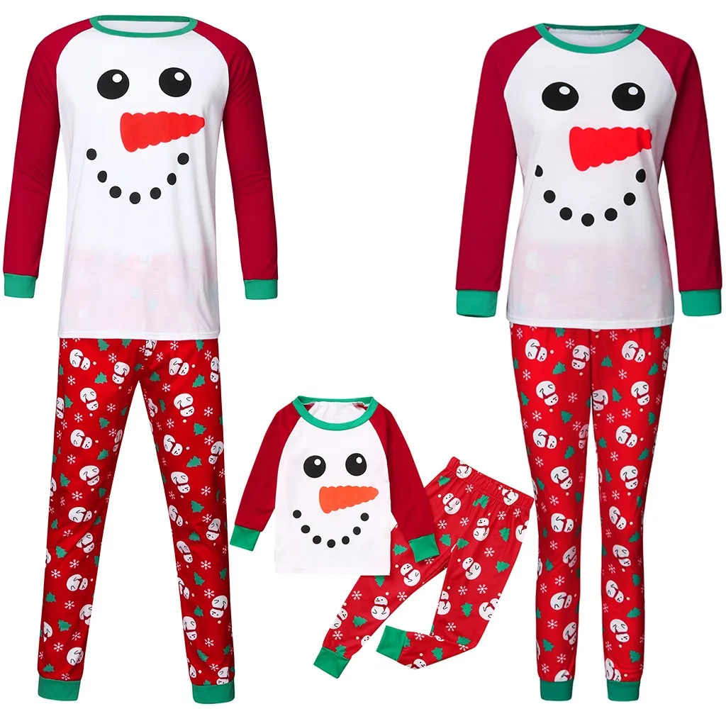 

Christmas Women Mommy Cartoon Snowman Top+Pants Xmas Family Clothes Pajamas High Quality Fashion Cute Print Pajamas Set