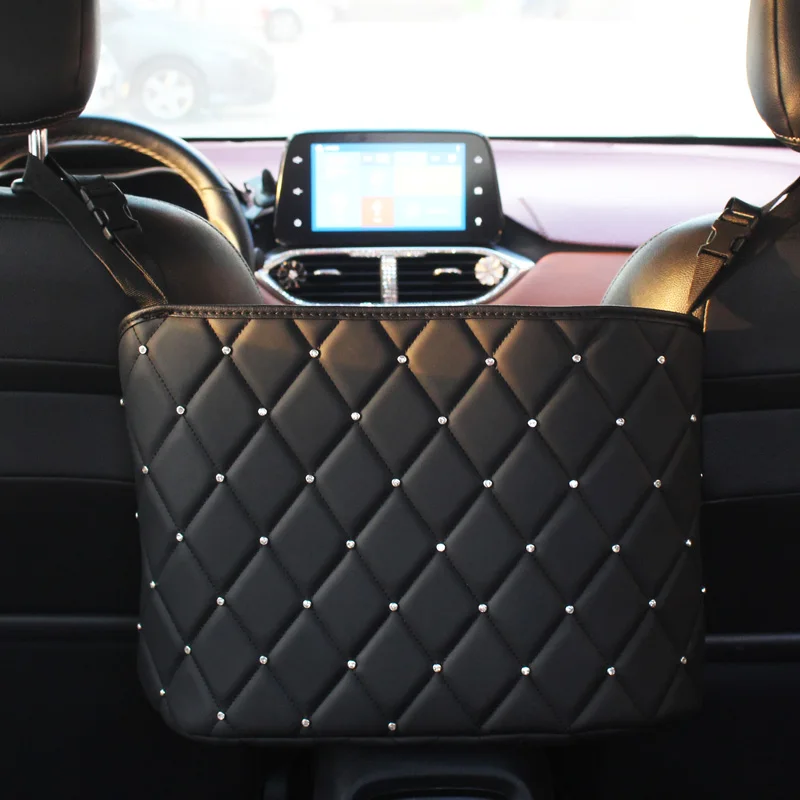 Crystal Rhinestone PU Leather Car Storage Bag Organizer Barrier of Backseat Holder Multi-Pockets Car Container Stowing Tidying Uncategorized 6ee592b94717cd7ccdf72f: big diamond bag|leather big bag|small diamond bag|With pocket